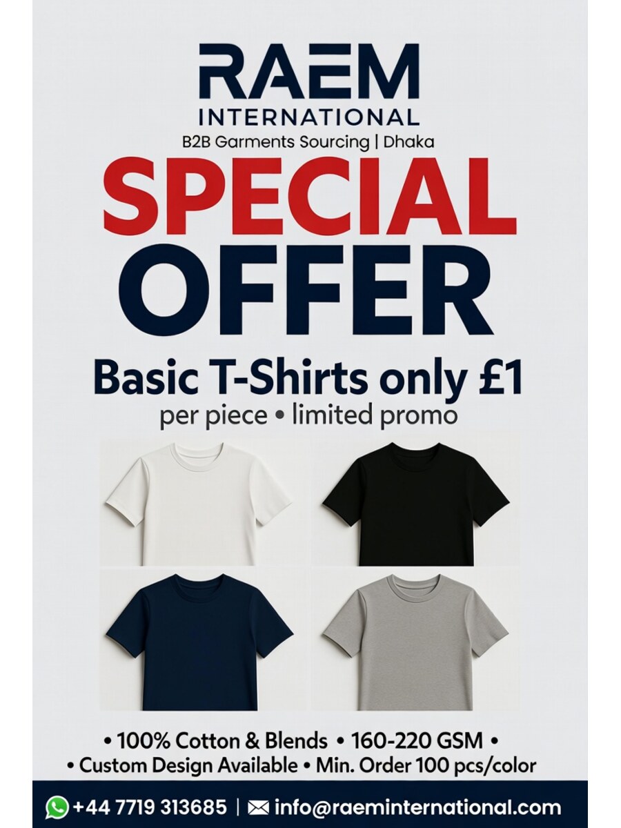Basic T-shirts special offer, £1 per piece, minimum order 100 pieces per colour